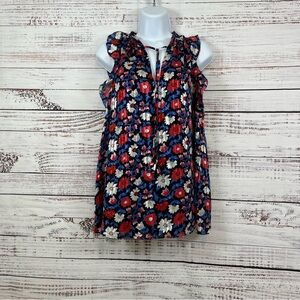 Kate Spade New York Blue Red Daisy 100% Satin Blouse